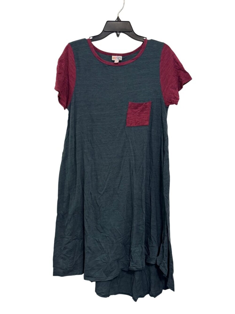 LuLaRoe Womens Colorblock Short Sleeve Dress With Pocket S